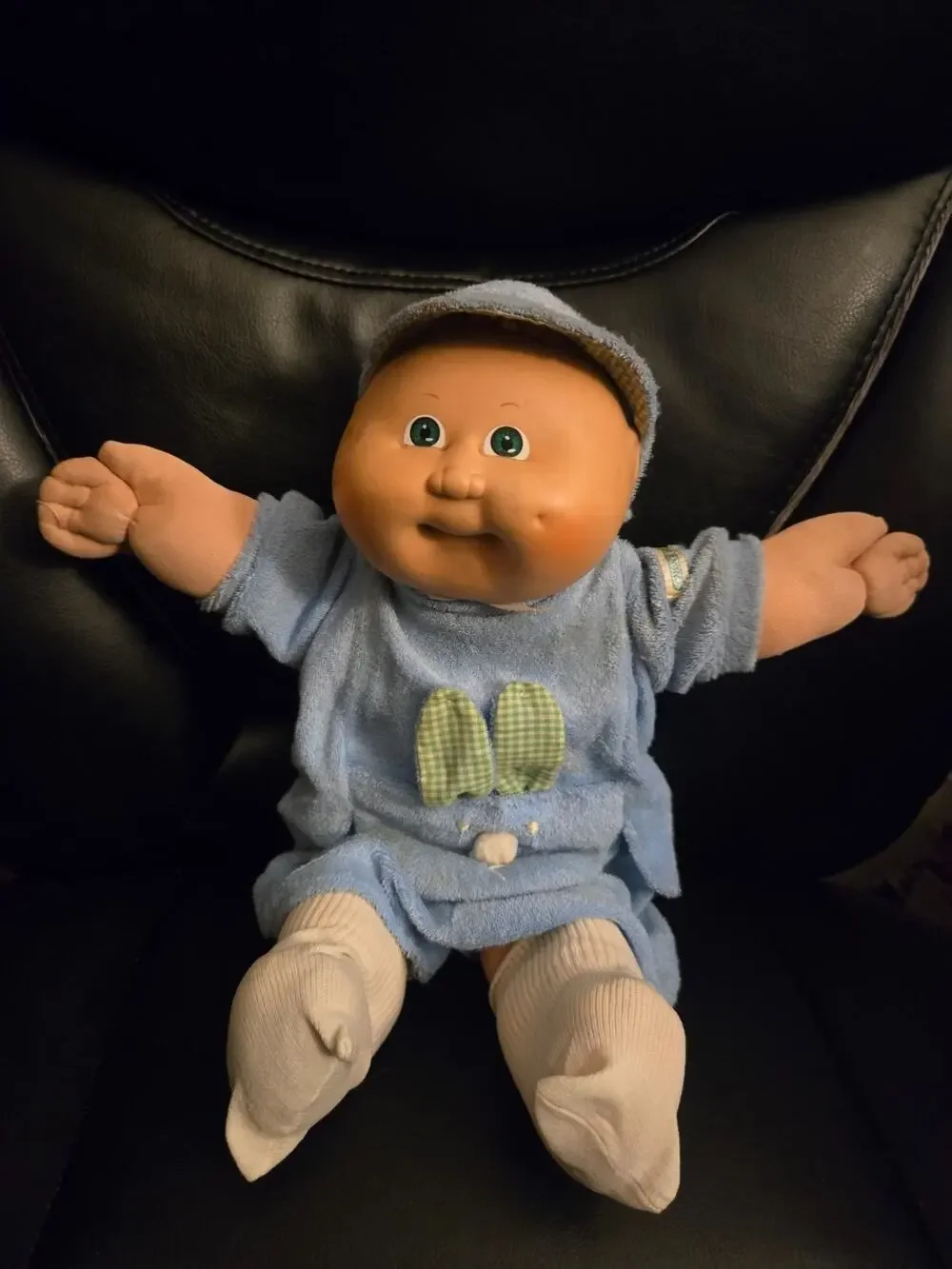 Vintage Coleco Cabbage Patch Kids Baby Doll Blue Pajamas Soft Body 1982 OAA